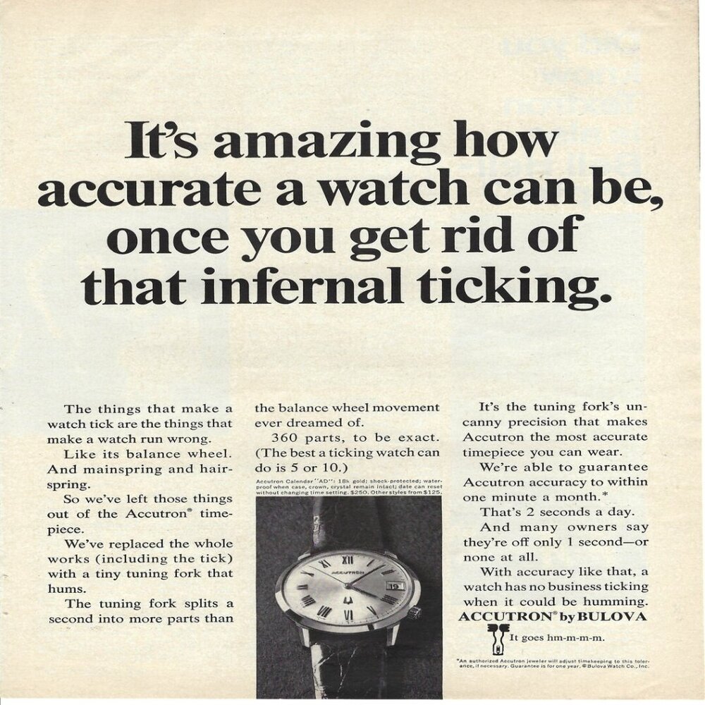 1967 Accutron by Bulova Watch Get Rid of Infernal Ticking Vtg Print Ad/Poster